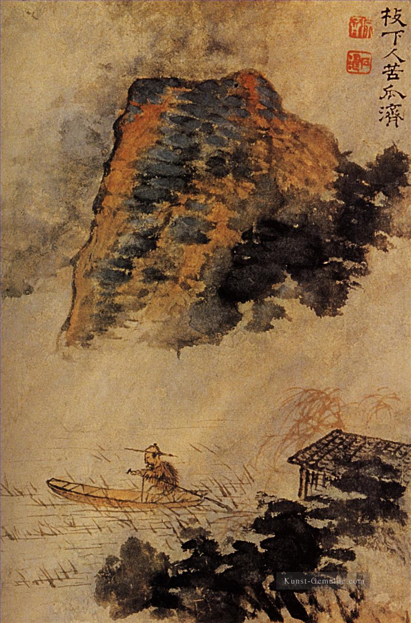 Shitao die Fischer in der Klippe 1693 alte China Tinte Ölgemälde